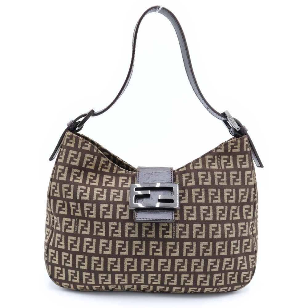 Fendi Zucchino Mamma Bucket Hobo Bag Handbag Brown Canvas Leather